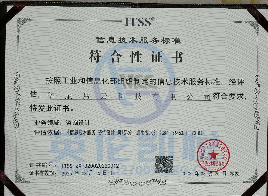 華路易云獲ITSS咨詢設(shè)計符合性評估證書，引領(lǐng)信息技術(shù)服務(wù)新標準